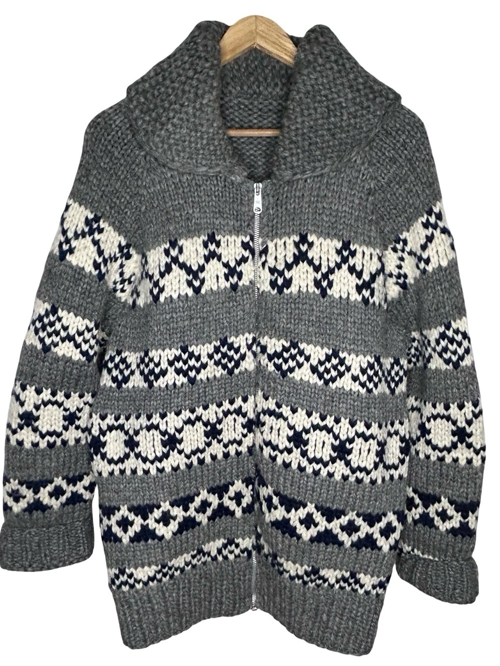Cozy Gray Patterned Zip-Up Sweater